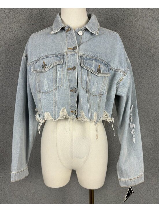 Trio Urban Jackets & Blazers - Trio Urban Women's Mona Lisa Heart Cropped Denim Jacket Blue  S/M  NWT's.